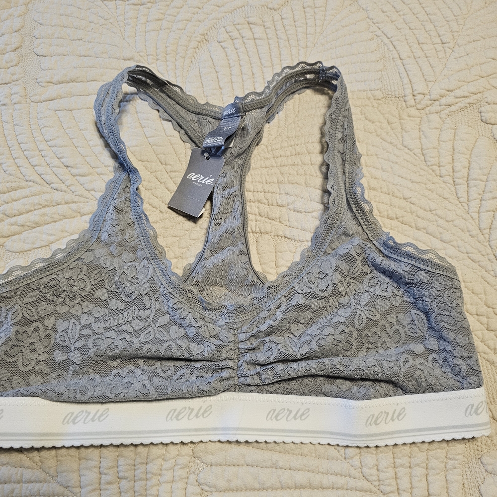 Aerie Soft Gray Lace Racerback Bralette